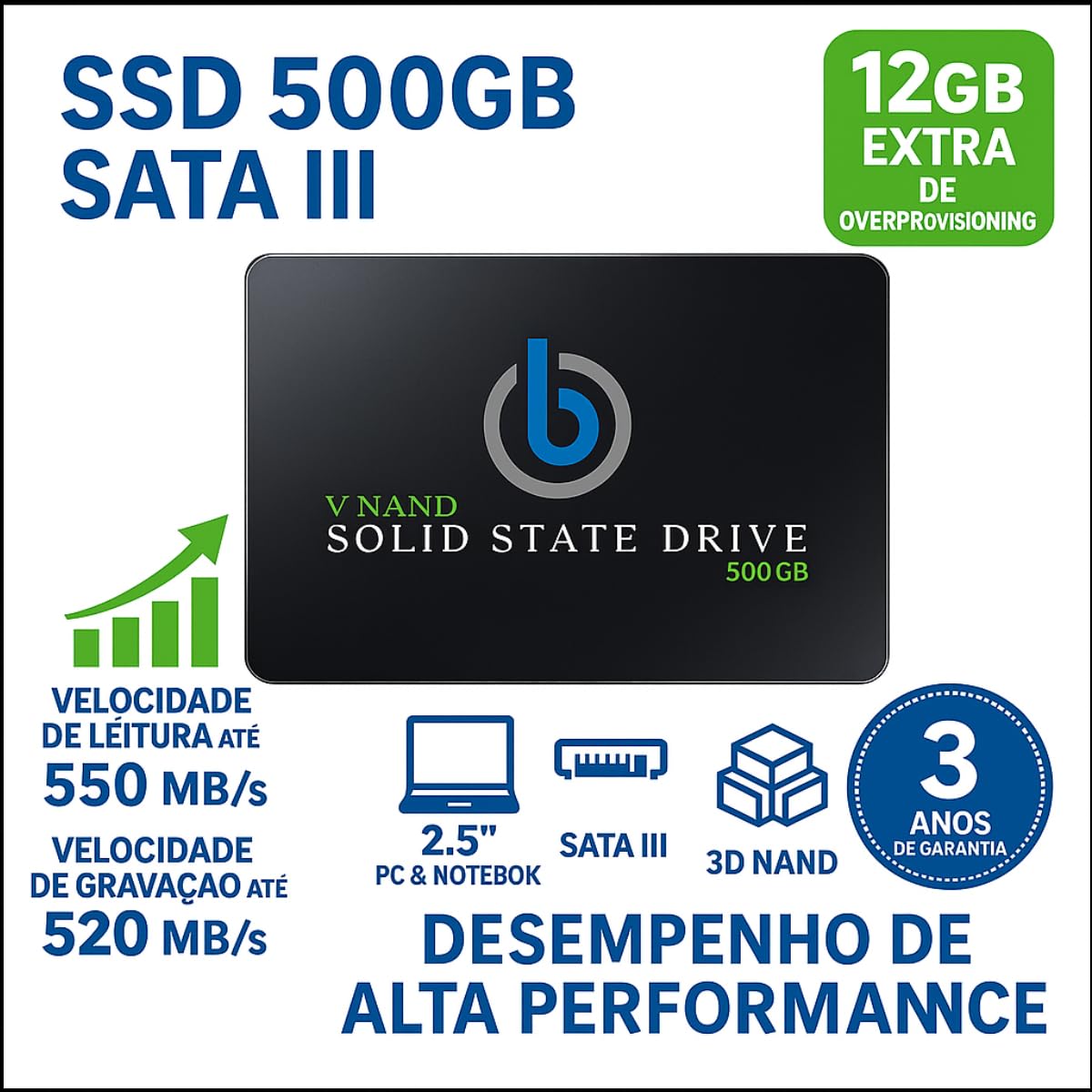 Ssd 500gb + 12gb Extra - Vostok-1 Sata 2.5 V-nand Interno-desktop