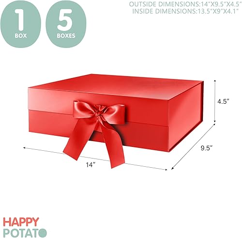 Miniatura 6 de HAPPY POTATO 6 cajas de regalo con cinta de 13.5 x 9 x 4.1 pulgadas, cajas de regalo rojas con tapas y cinta, cajas de propuesta de dama de honor,