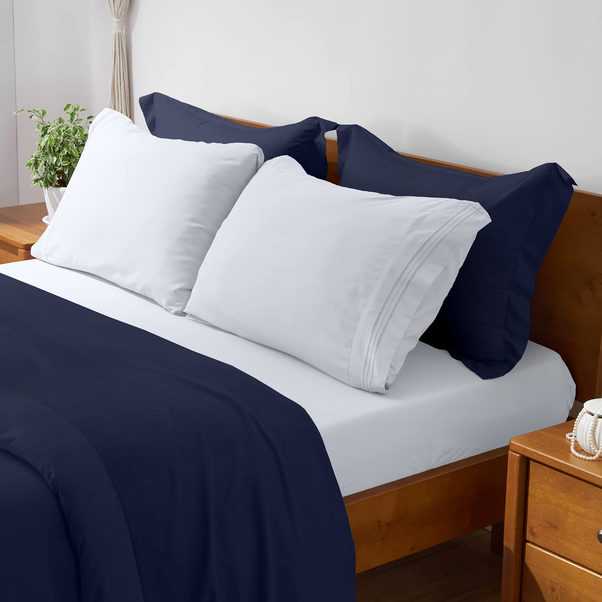 Mellanni Full Bed Sheet Set + Duvet Cover Set Bundle&Save - Bundle Includes: White Fitted Sheet, Royal Blue Flat Sheet, White 2 Pillowcases and Royal Blue Duvet Cover Set (Full, Royal Blue/White)