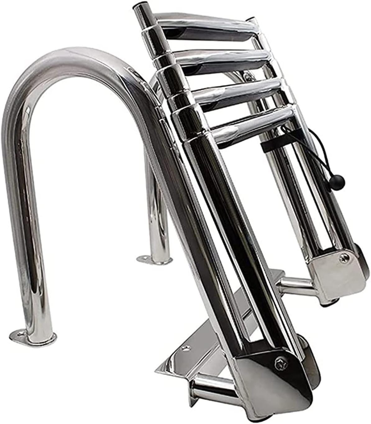 YUMEIGE 4 Steps Stainless Steel Folding Ladder Boat Ladder Pontoon Ladder Yacht Ladder Dock Swimming Pool Boarding Ladder Telescoping Ladder Upper Platform Ladder Load 440 Lbs