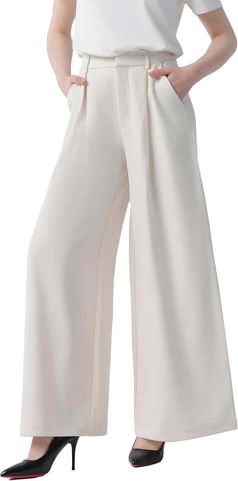 Tronjori Women High Waist Casual Wide Leg Long Palazzo Pants Trousers Regular Size