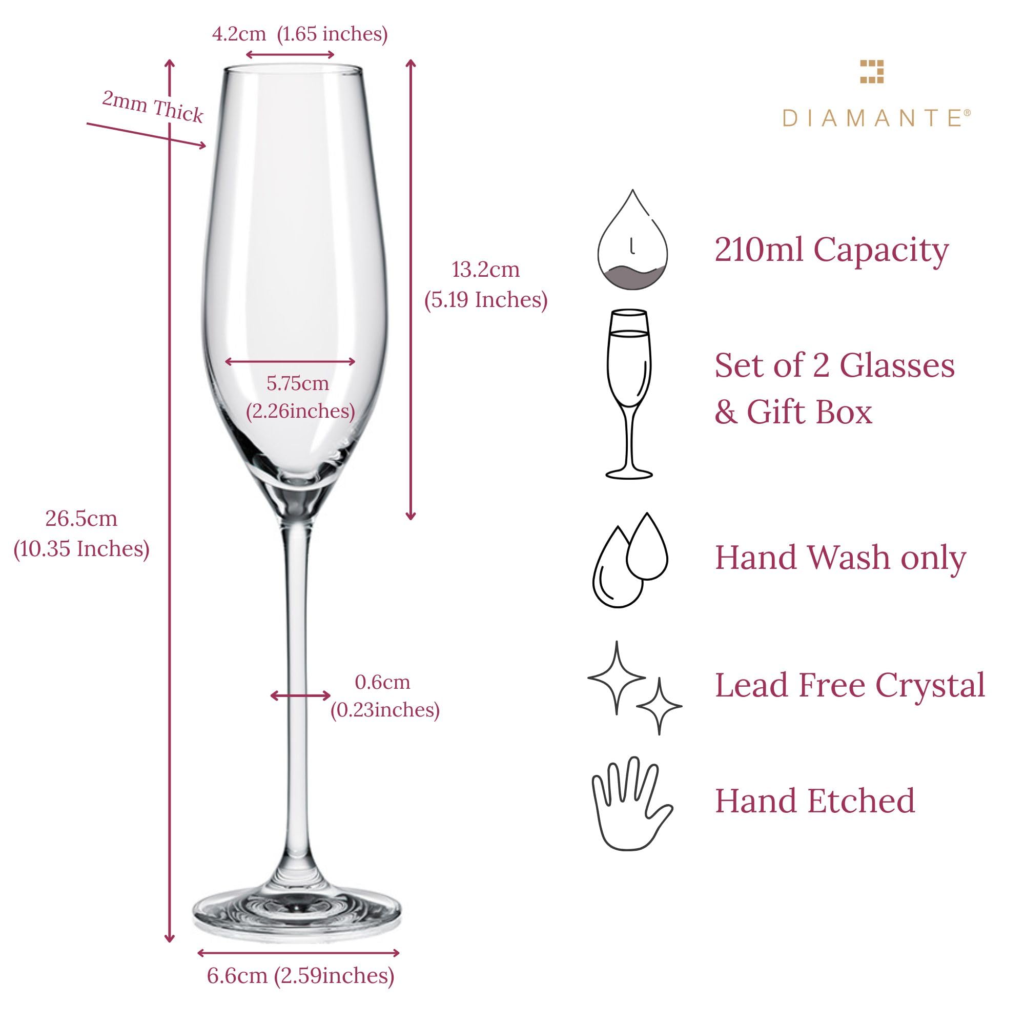 DIAMANTE Coppia di flute da champagne – Collezione "Lotus" in cristallo tagliato a mano, set di 2 bicchieri da champagne e prosecco, 2170.412.ELX.A