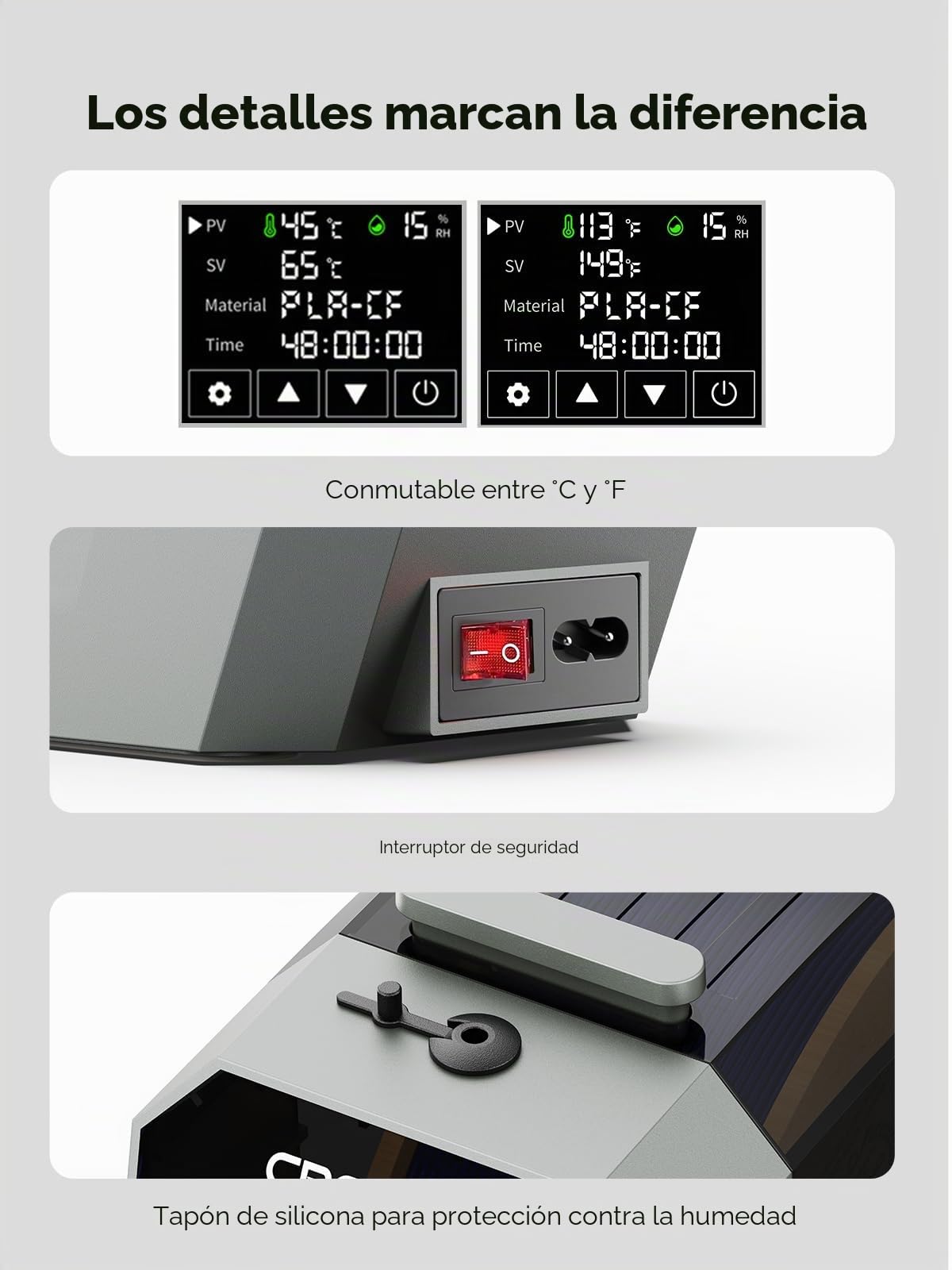 Creality Space PI Filament-Trocknerbox Upgraded Edition, accesorio original Creality con calefacción y ventilador completos de 360°, indicador de humedad en tiempo real para filamento de 1,75/2,85 mm