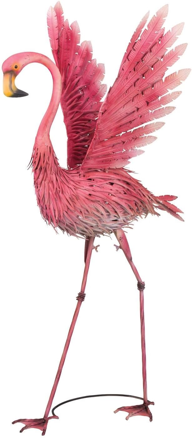 Regal Art & Gift Metal Flamingo Statue | Handcrafted Outdoor Garden Bird Decor | Weather-Resistant Yard Ornament for Patio, Lawn, or Porch | 46-Inch Wings Up - Pink