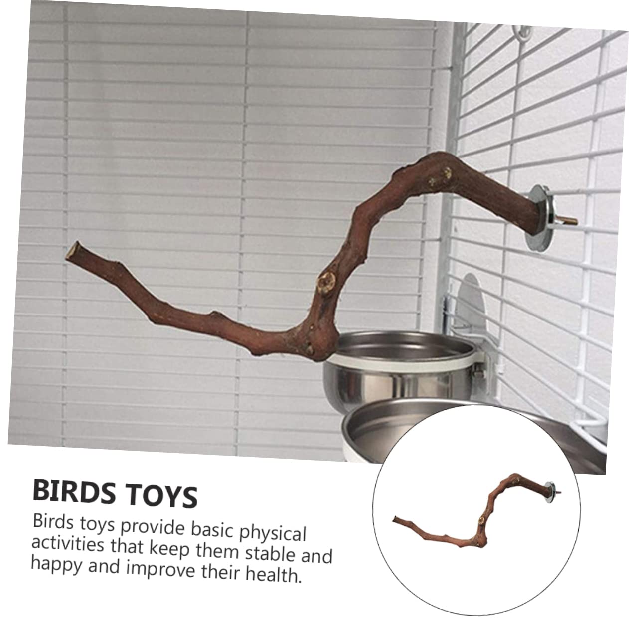 FRCOLOR 3pièces Perchoir à Oiseaux Bois Naturel avec Barre Entraînement pour Perroquets Et Perruches Accessoire De Jeu pour Oiseaux Cage pour Combattre Ennui Et Favoriser Exercice
