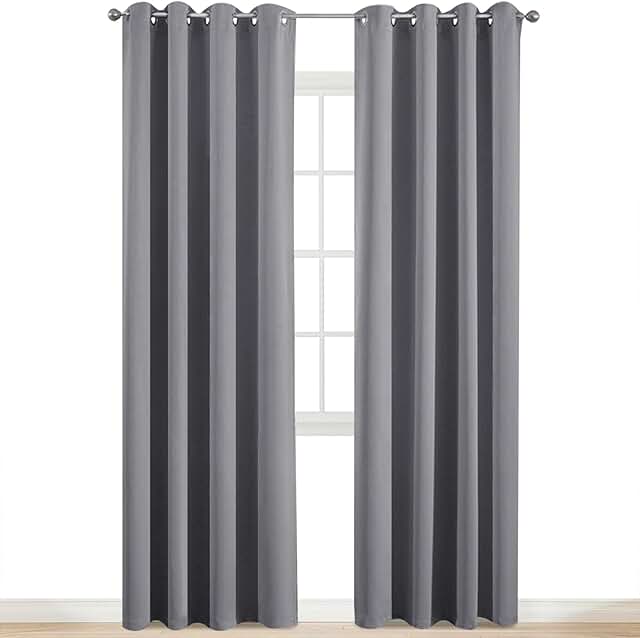 Yakamok Room Darkening Gray Blackout Curtains, Light Blocking Thermal In...