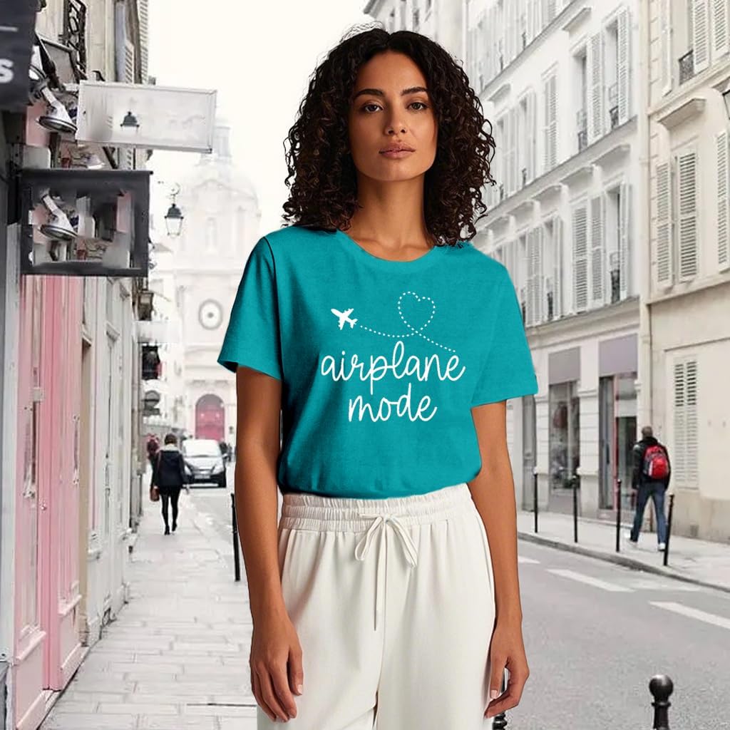 Womens Airplane Mode Shirt Traveling Tshirt Travel Lover Tee Tops - Image 2