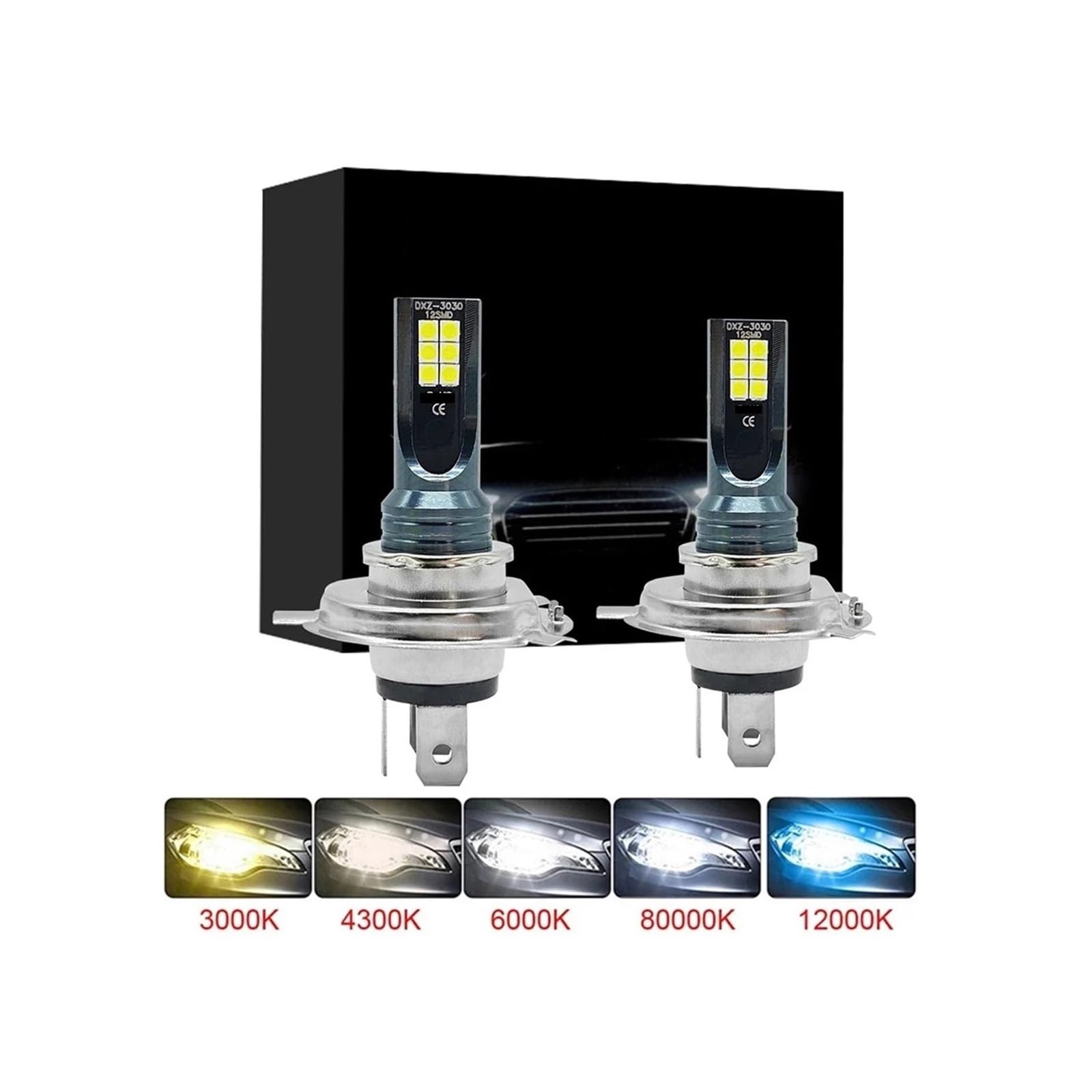 Lot de 2 ampoules LED for phares antibrouillard de voiture H4 H7 H11 H8 H9 H10 H1 H3 9005 9006 12000LM 80W 12V(6500K Cold White,H7 Extendable Hose)