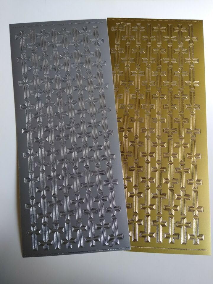 TRTO 1Pcs Gold Color Crosses Cross Peel Off Stickers 2.2cm H / 1.2cm W - Card Making Paper Craft Easy to Use and Sticks
