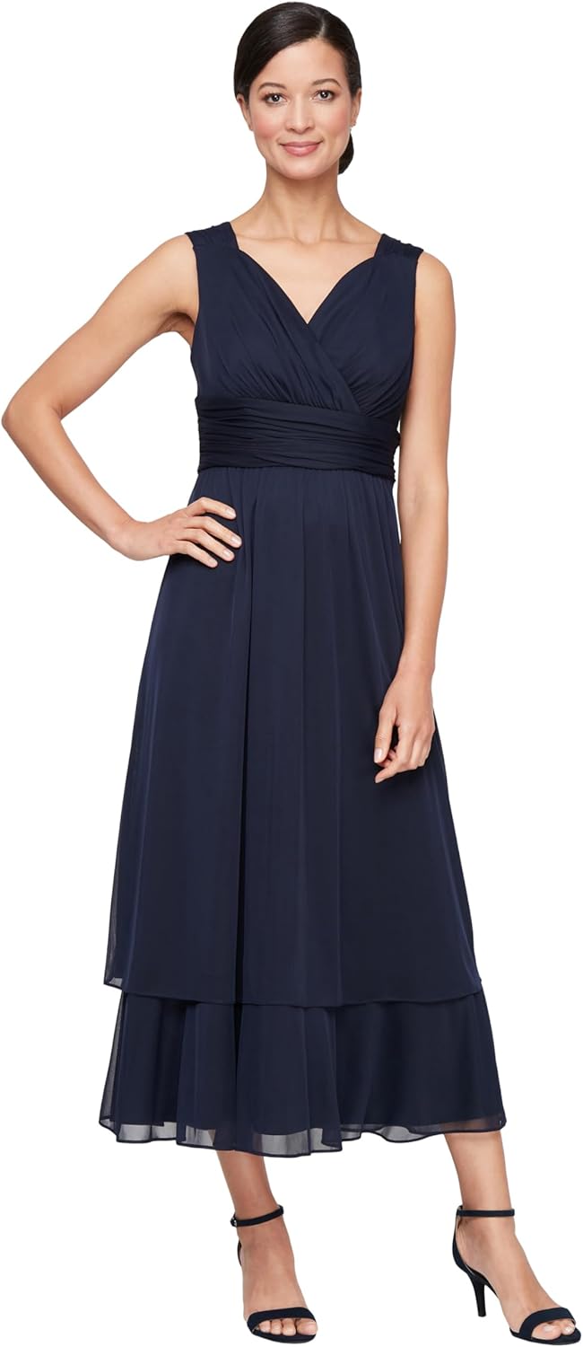 S.L. Fashions Womens Tea Length Mesh Sleeveless Mother of The Bride Dress with Embellished Shoulder Jacket - Image 3