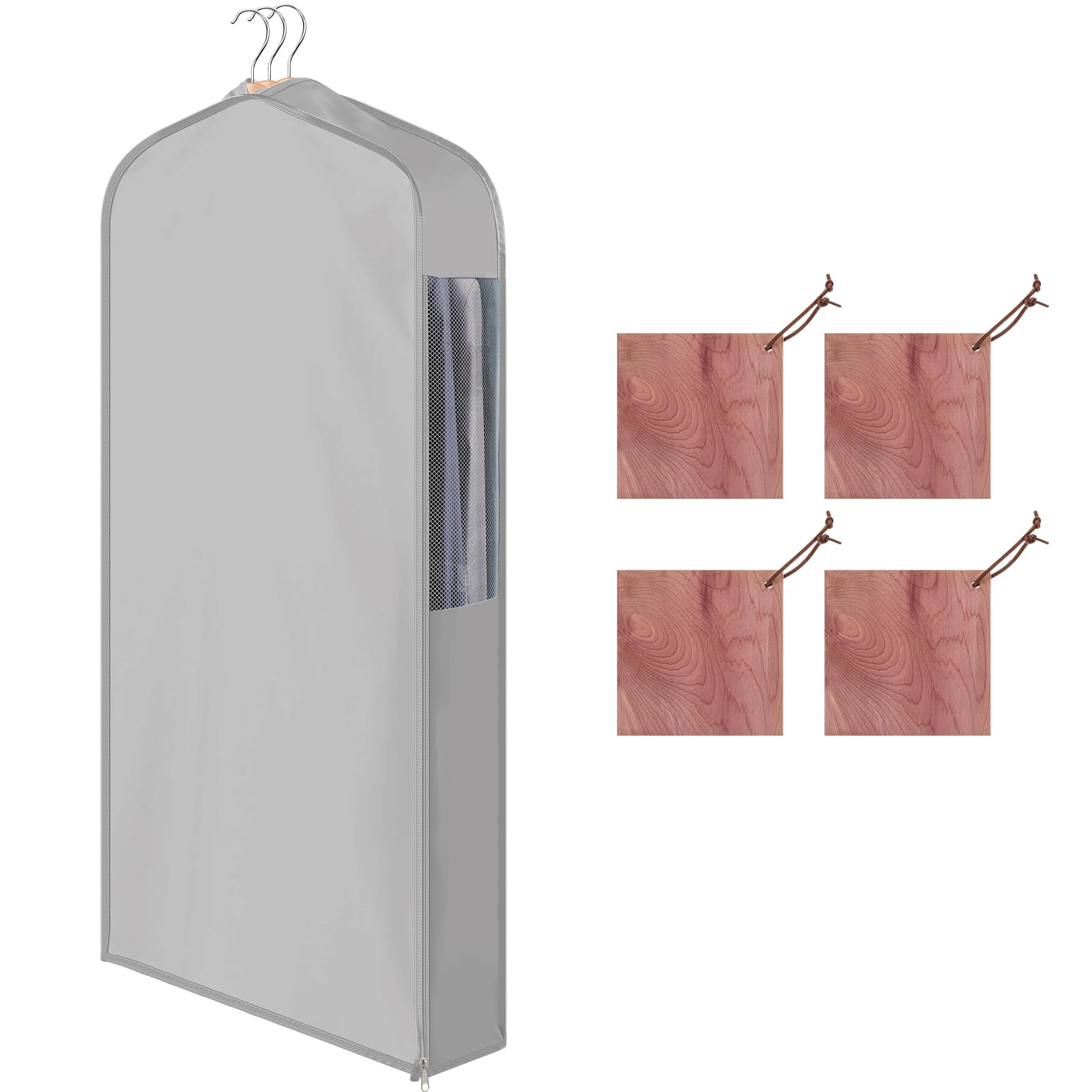 Cotton Garment Bags with 4 Cedar Blocks, 1 Sets, 40 x 24 x 6 in, Grey