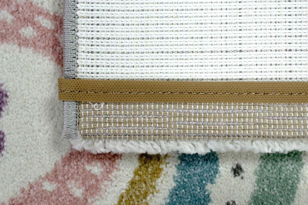 CARPETIA Tapis de Jeu Chambre Enfant Cœurs Arc-en-Ciel Pois en Rose crème Gris - très résistant & antisalissure Größe 120x170 cm