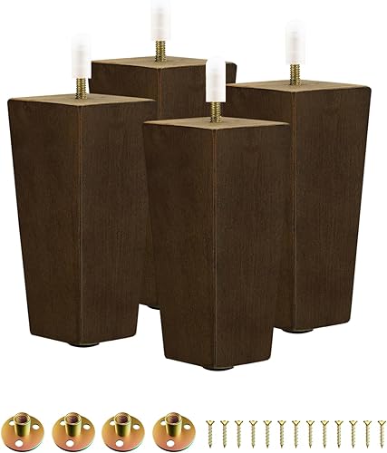 Miniatura 18 de Yes4All Juego de 4 patas de muebles de madera cuadradas de 4 pulgadas, color marrón, estilo mediado de siglo moderno, para sofá, otomano, banco