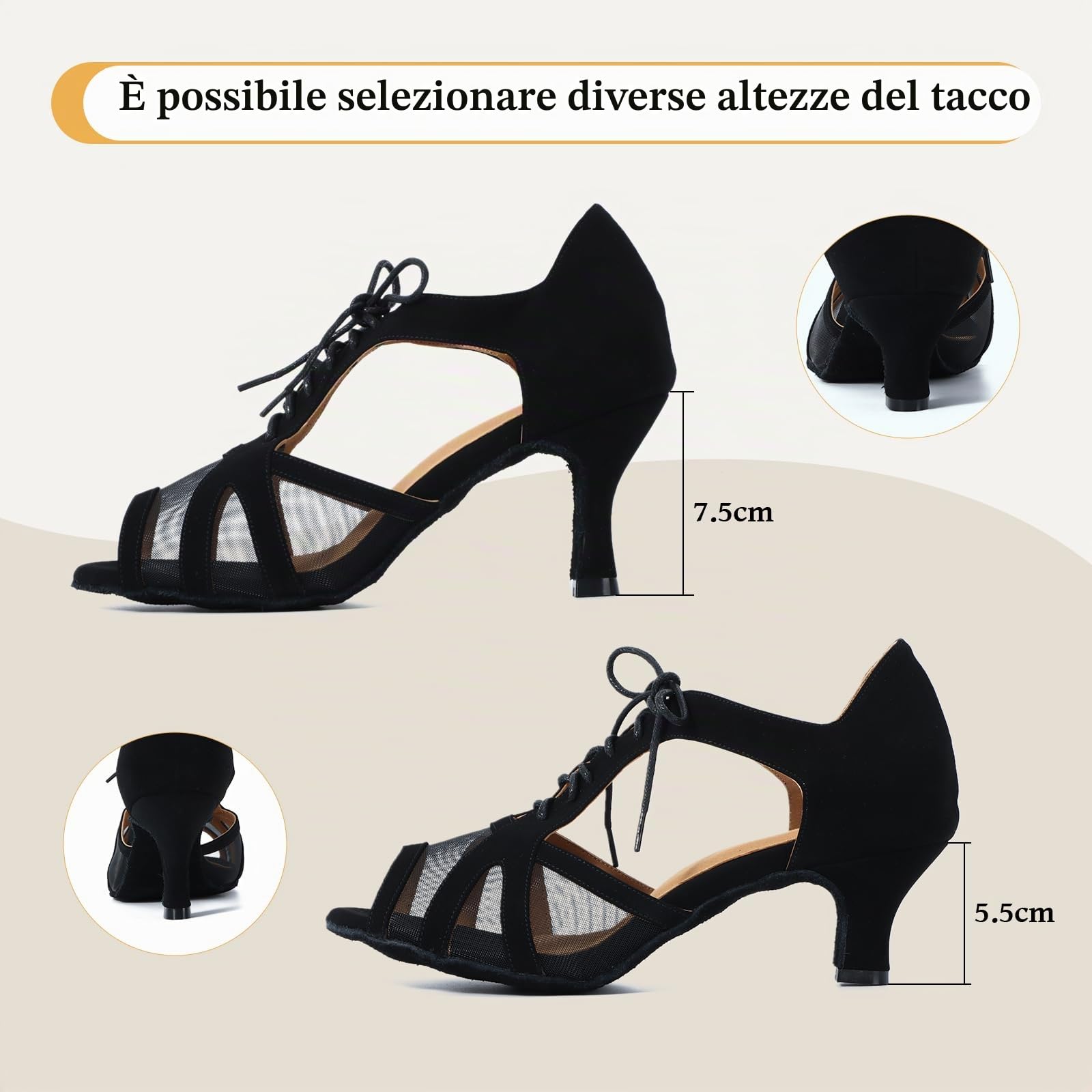 Donne Nero Scarpe da Ballo Suola Scamosciata Tacchi Salsa Latino Pratica Scarpe Tacco Basso 5.5cm