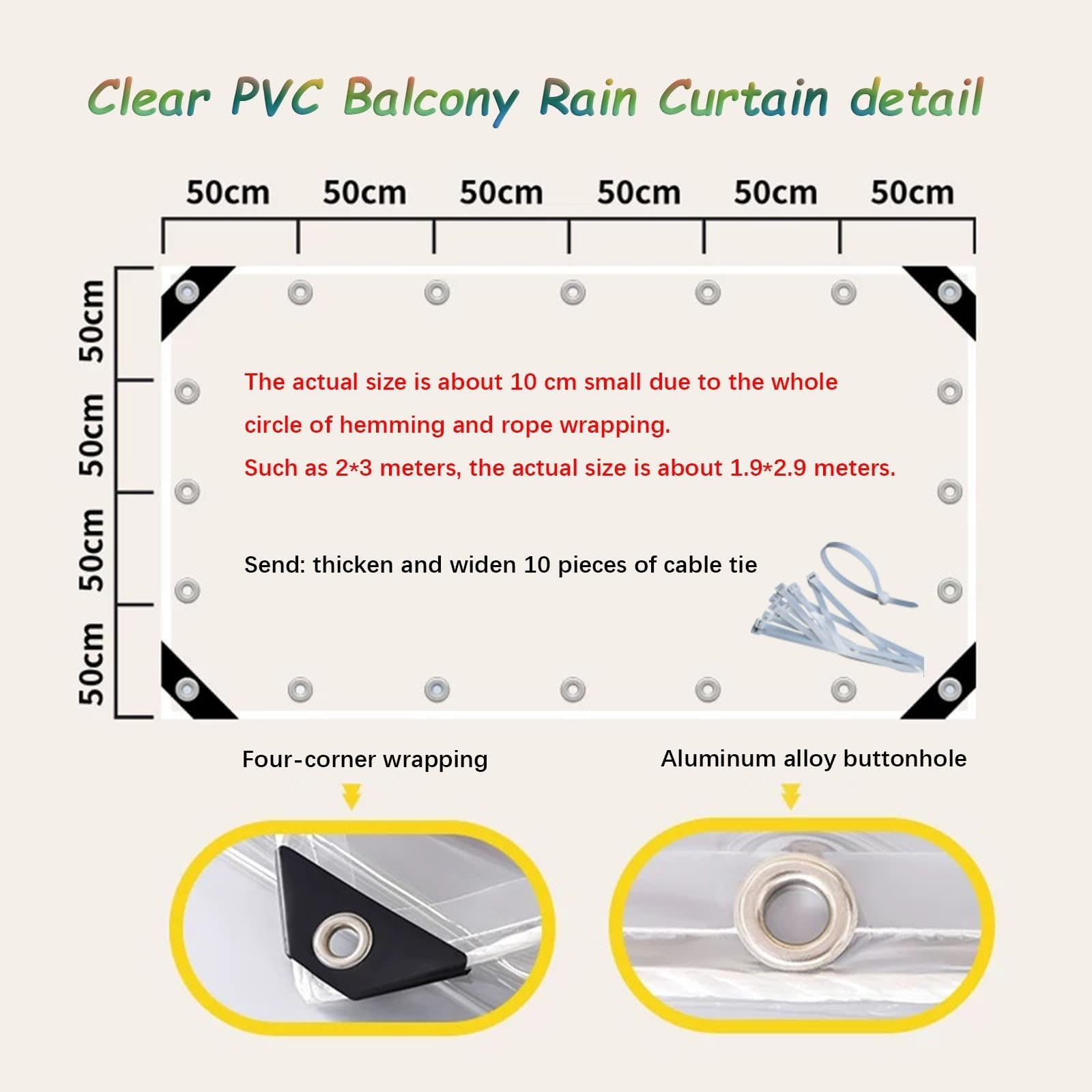 Generisch Klarer PVC-Balkon-Regenvorhang Wasserdicht,Winddicht,staubdicht | Transparente Plane 10 Nylonbändern for offene Terrassen,transparente Plane(1.2x4m)