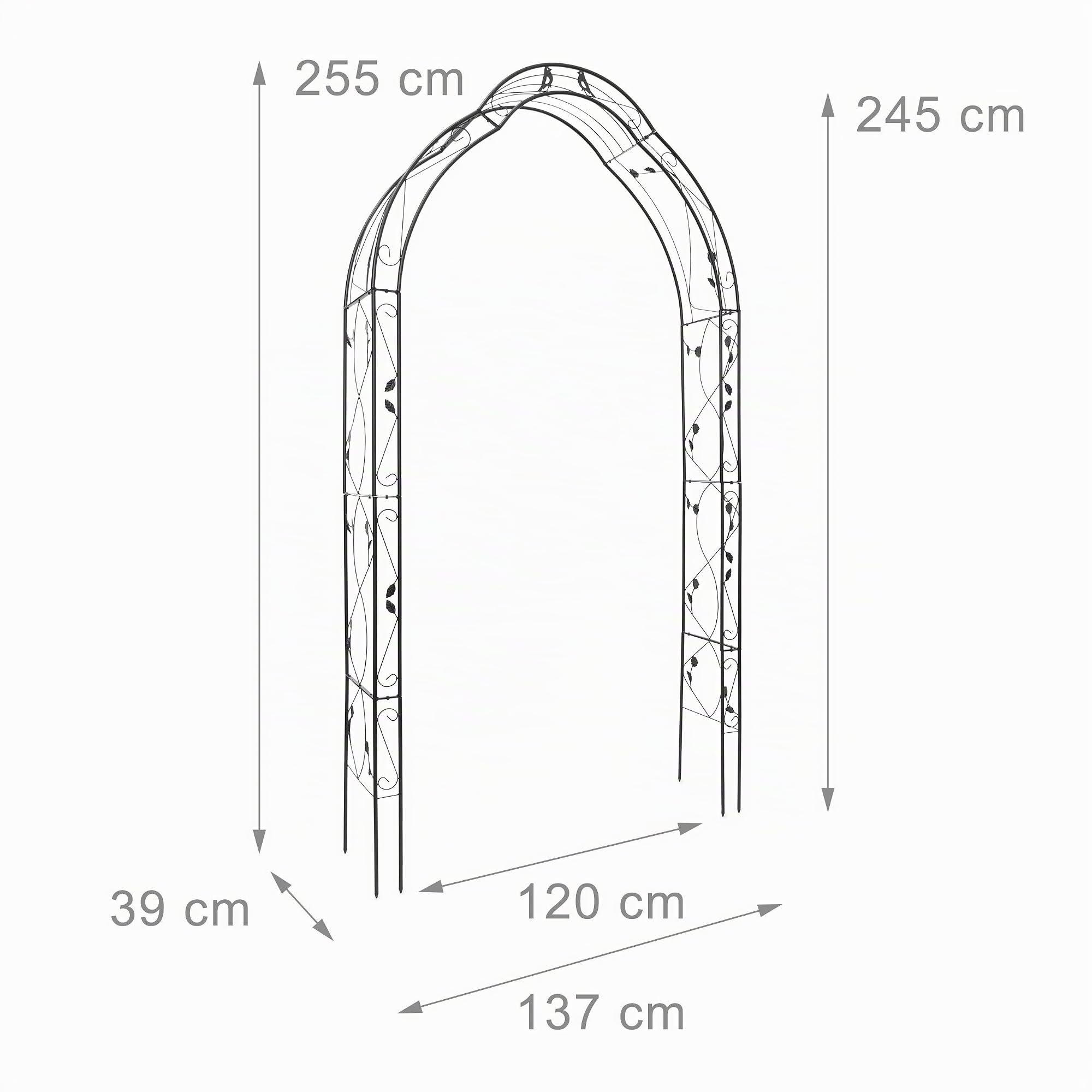 Relaxdays Arche à rosiers Support de plantes grimpantes H x l x P 255 x 137 x 39 cm, jardin et terrasse, noir