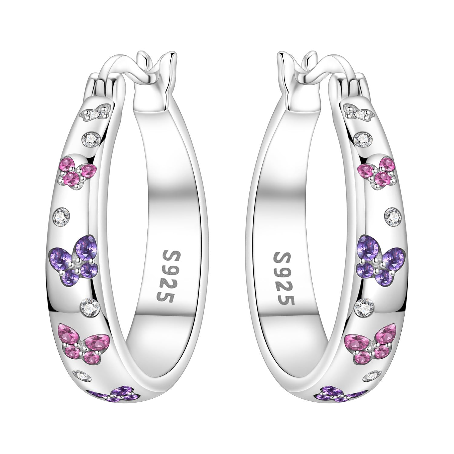 Cycuff 925er Sterlingsilber-Creolen Bunte Zirkonia-Schmuckohrringe für Damen Set Ohrringe Geschenke für Sie