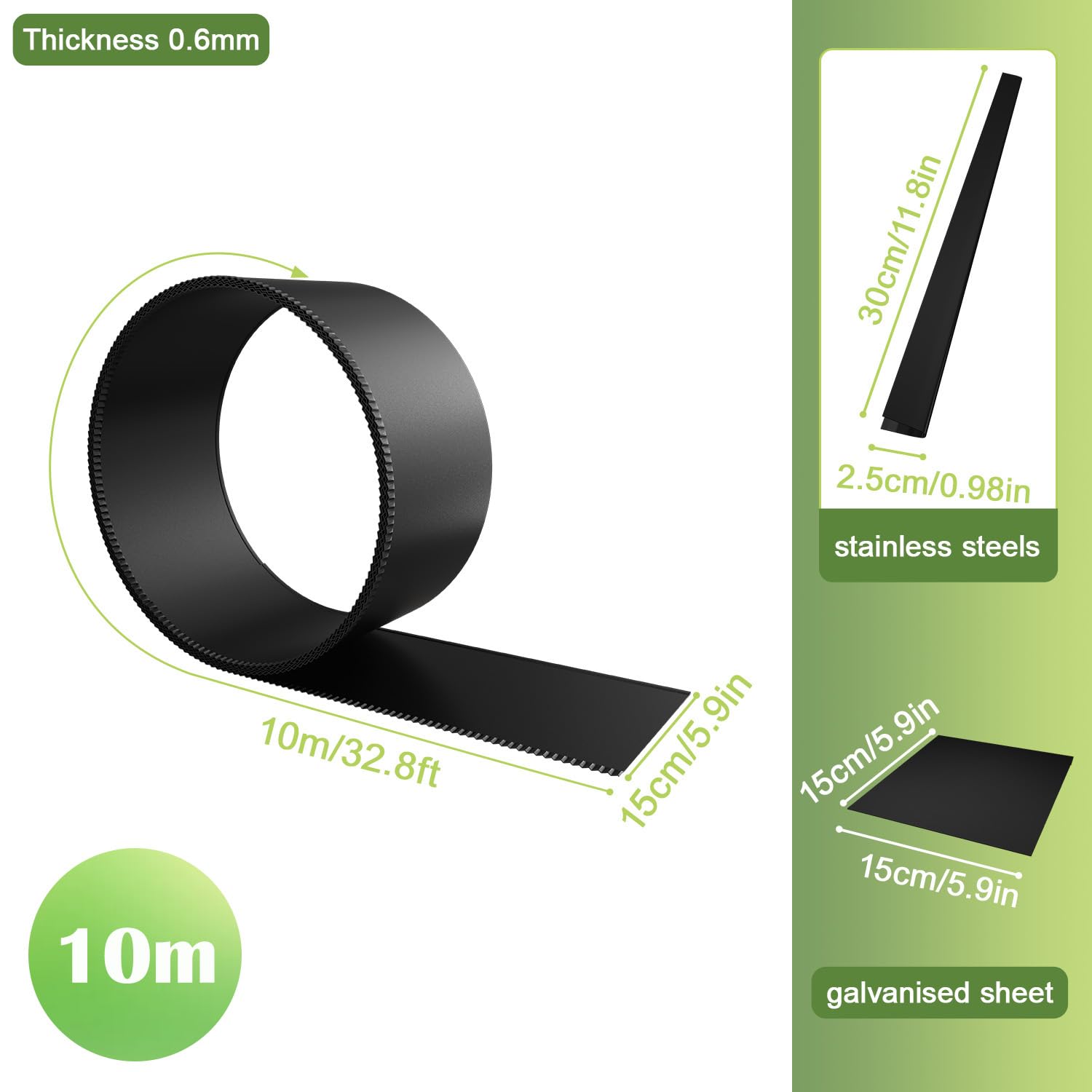 Bordure de pelouse flexible en métal galvanisé de 0,6 mm d'épaisseur