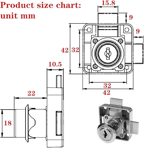 Miniatura 5 de Cerradura de gabinete de doble puerta para cajón de gabinete con llave similar Cerradura de puerta doble montaje de puerta lateral izquierda.