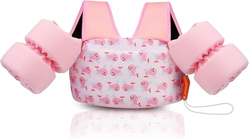 MoKo Chaleco de natación para niños pequeños, banda de natación con alas de natación de dibujos animados, chaleco flotador para piscina, mangas y