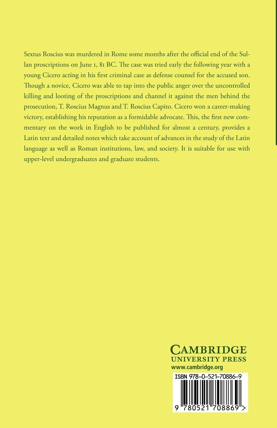 Cicero: Pro Sexto Roscio (Cambridge Greek and Latin Classics)