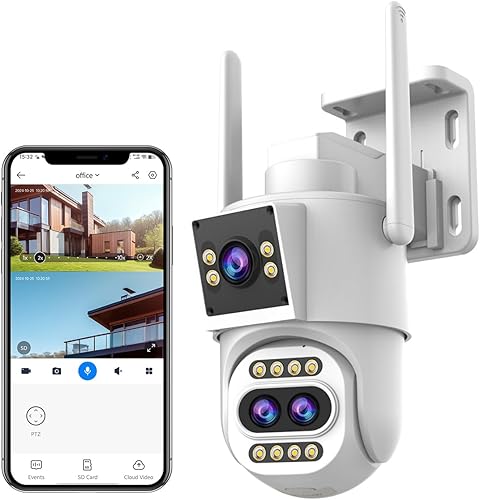 JOOAN Cámara de seguridad para exteriores 2Kx3 3Lens 2 pantallasZoom óptico 10X y seguimiento automático Cámara IP de vigilancia del hogar 360 PTZ