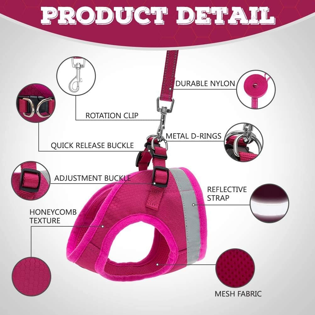 Cat Harness and Leash Set - Escape Proof Adjustable Cat Harness for Walking, Soft Mesh Reflective Pet Vest Harness for Cats Puppies