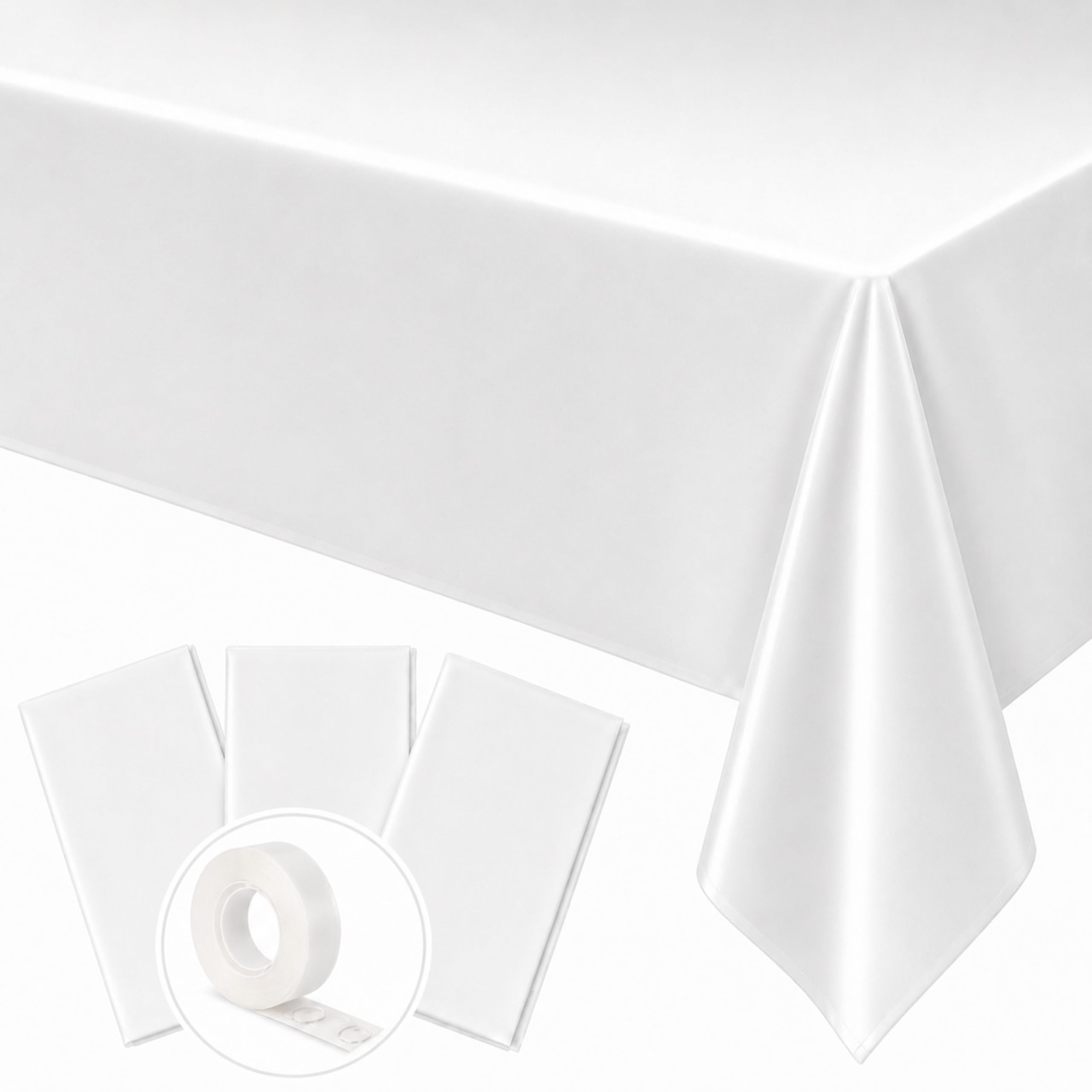 Blue Orchards White Plastic Table Cover (Pack of 3 with 20 Glue dots) - 54" x 108" - White Waterproof &amp; Disposable Tabcloth for Wedding, Bridal Shower, Baby Shower, Party Supplies, Decoration