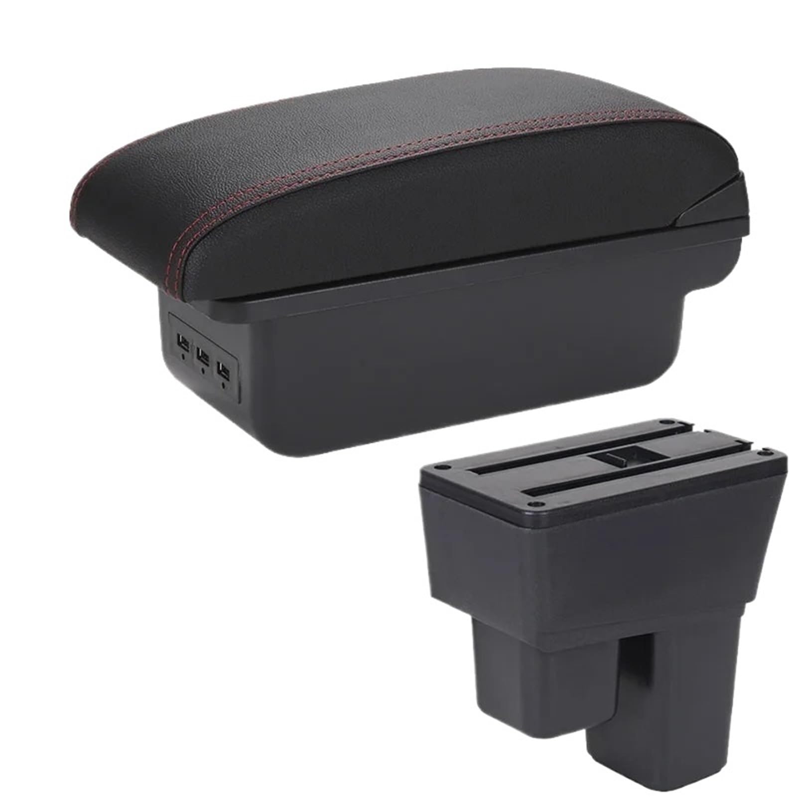 AWGNTQQ Car Armrests For Fit Jazz 2 2008 2009 2010 2011 2012 2013 Car Storage Box Accessories(B1 Black red 3USB)