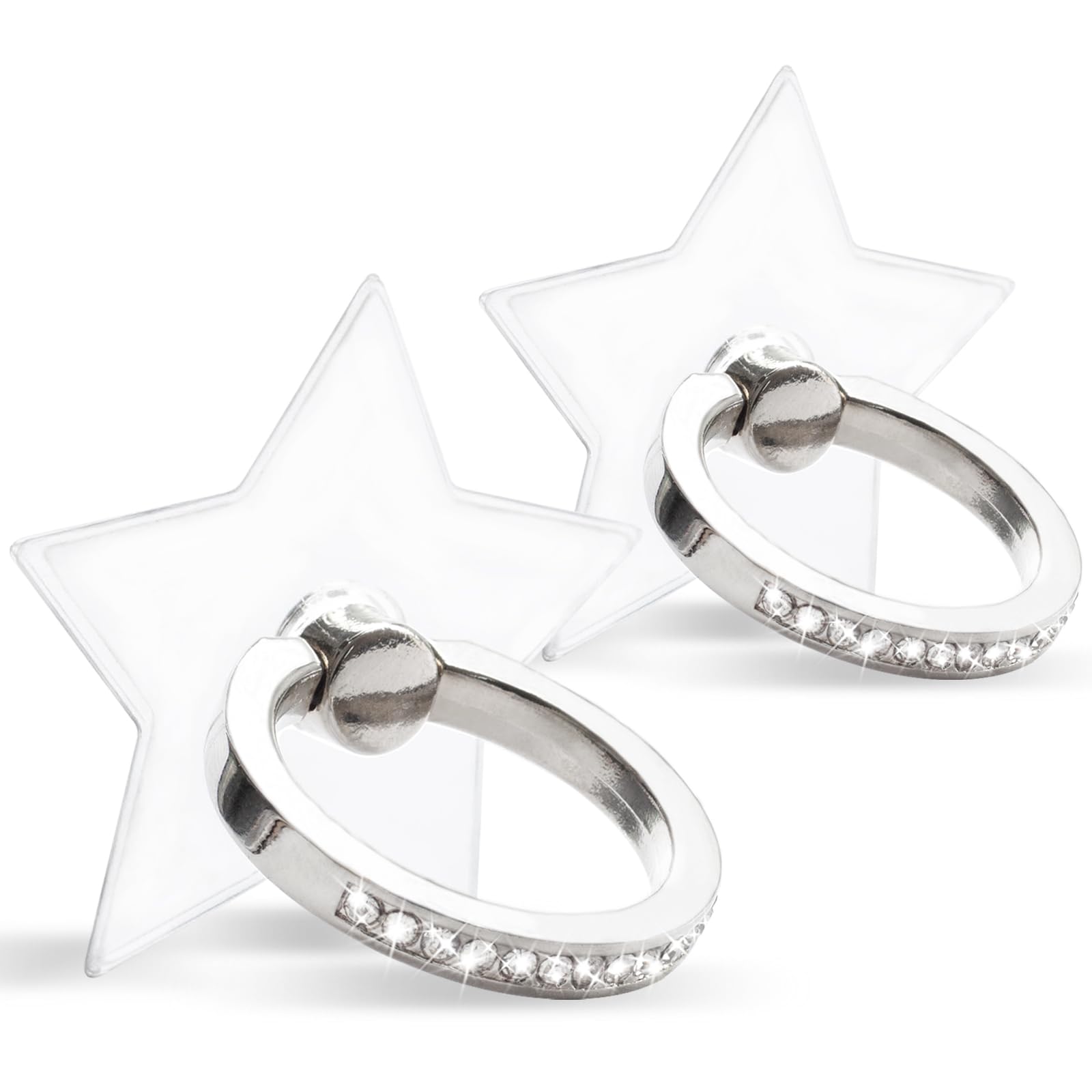 [2 Pack] Transparent Diamond Setting Cell Phone Ring Holder Stand,360 Degree Rotation and 180 Degree Adjustable Finger Ring Kickstand with Polished