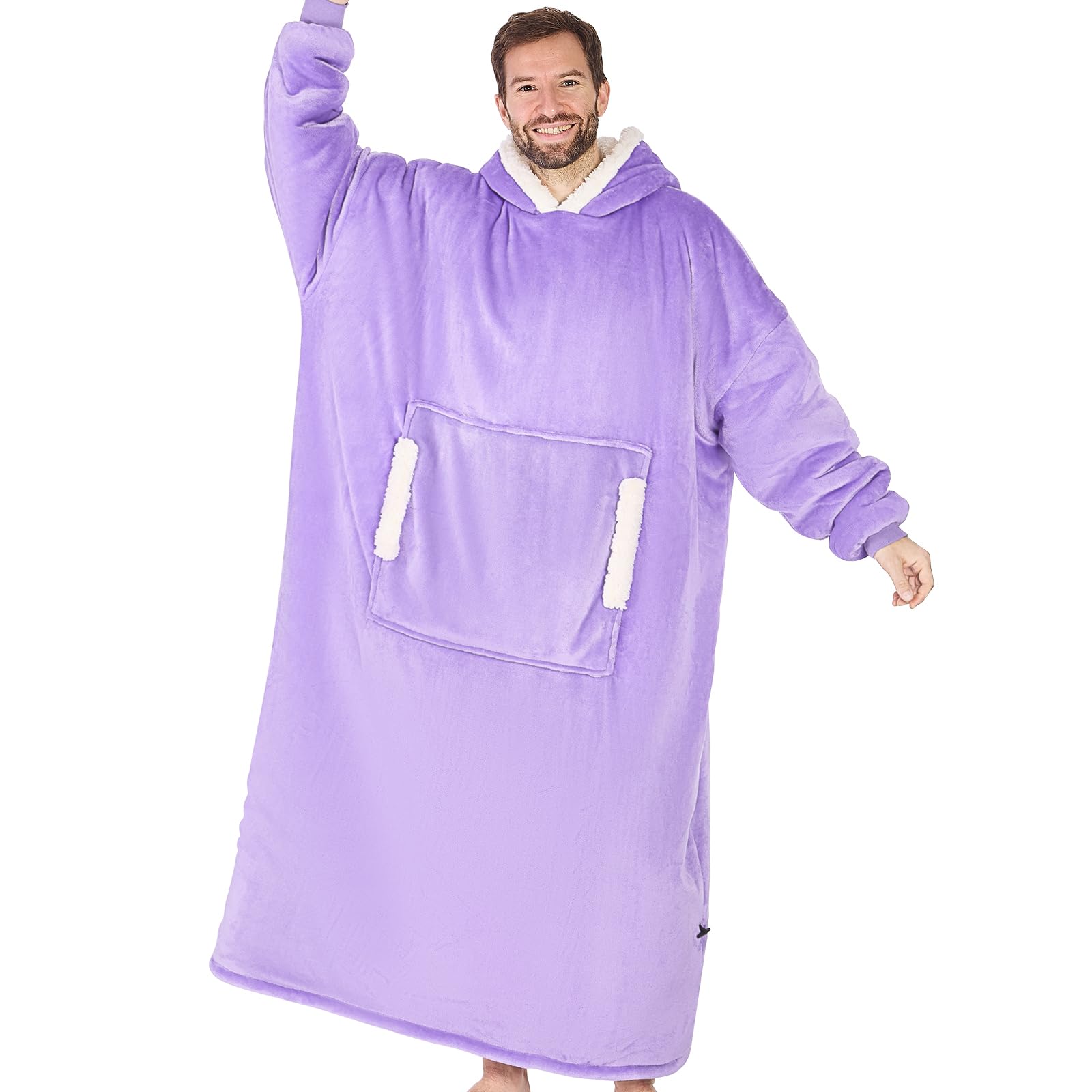 yescool Wearable Blanket Hoodie, Flannel Sherpa Fleece Blanket Sweatshirt for Adults Women Men,One Size Fits All