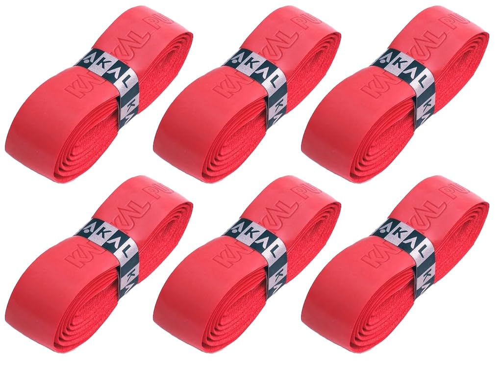 Karakal Super Grip - Cinta de agarre autoadhesiva de poliuretano para bádminton, squash, tenis, palos de hockey o bastones de esquí, paquete de 5 o 24 unidades, varios colores, rojo, 6 unidades