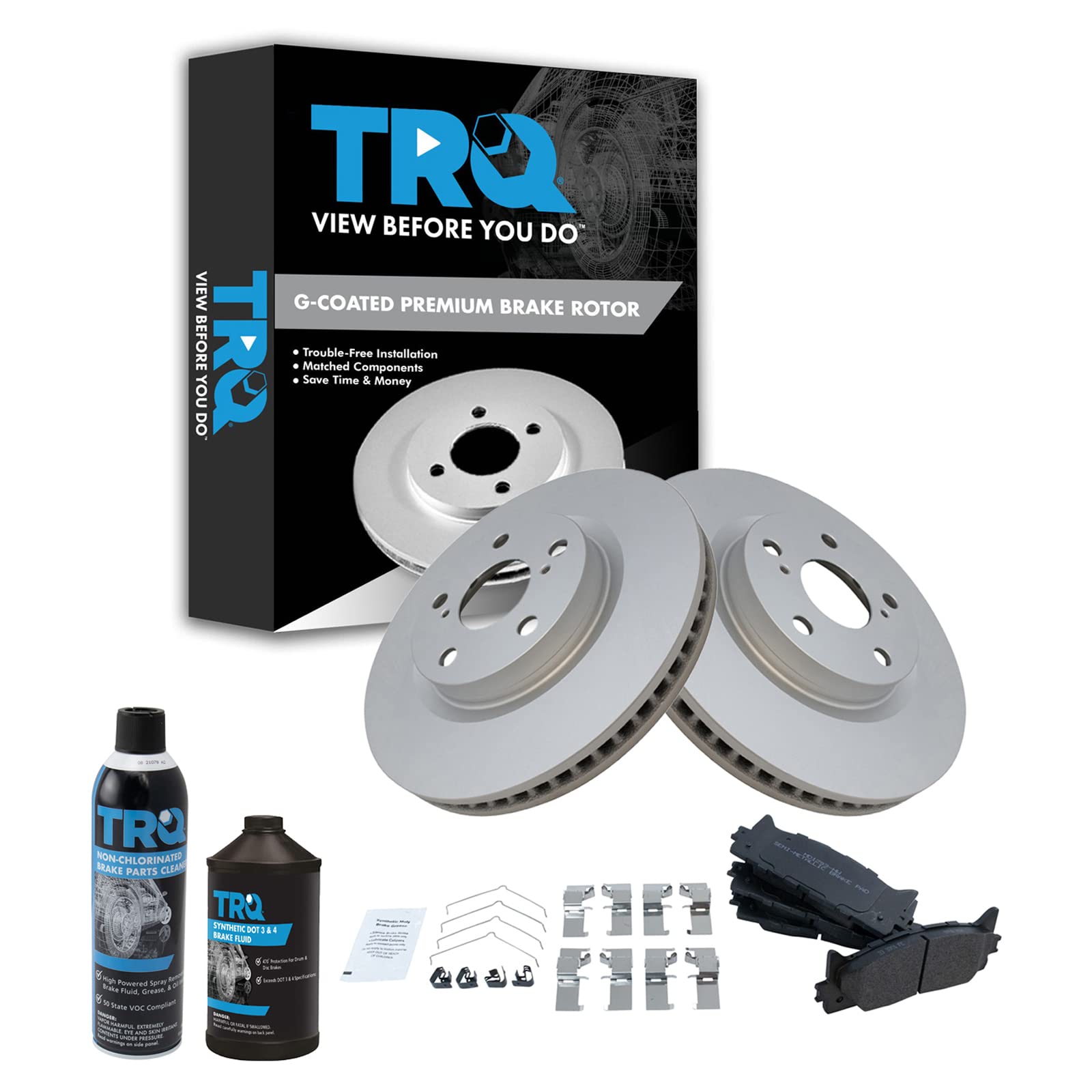 similar)))TRQ Front Brake Pad & Rotor Kit Brake Chemical Kit Brake Pads Brake Rotor Semi-Metallic Premium G-Coated Compatible with 2013-2018 Lexus ES300h 2007-2018 ES350 2008-2018 Toyota Avalon 2007-2017 Camry