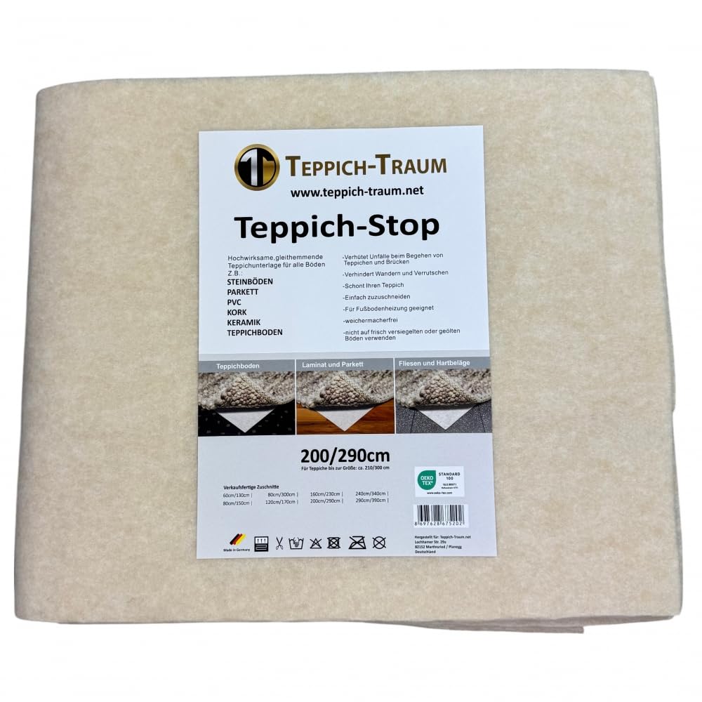 CARPETIA Antirutschmatte für Teppiche beige zuschneidbar Teppich-unterlage Zertifiziert für Fußbodenheizung geeignet 290 x 390 cm