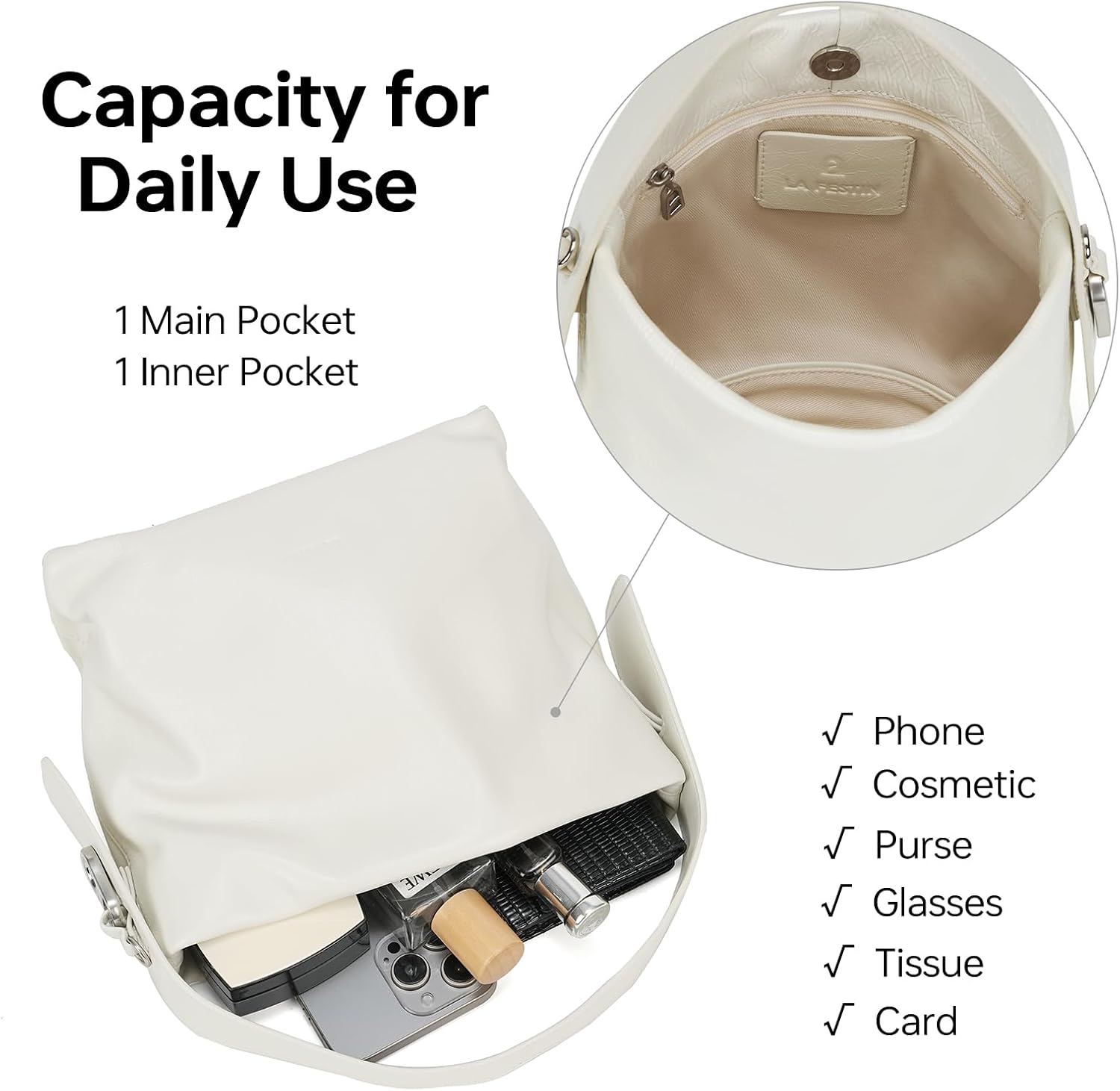 LA FESTIN Small Purse Leather Handbags for Women: Shoulder Crossbody Bag - Handbag with Strap - Image 4