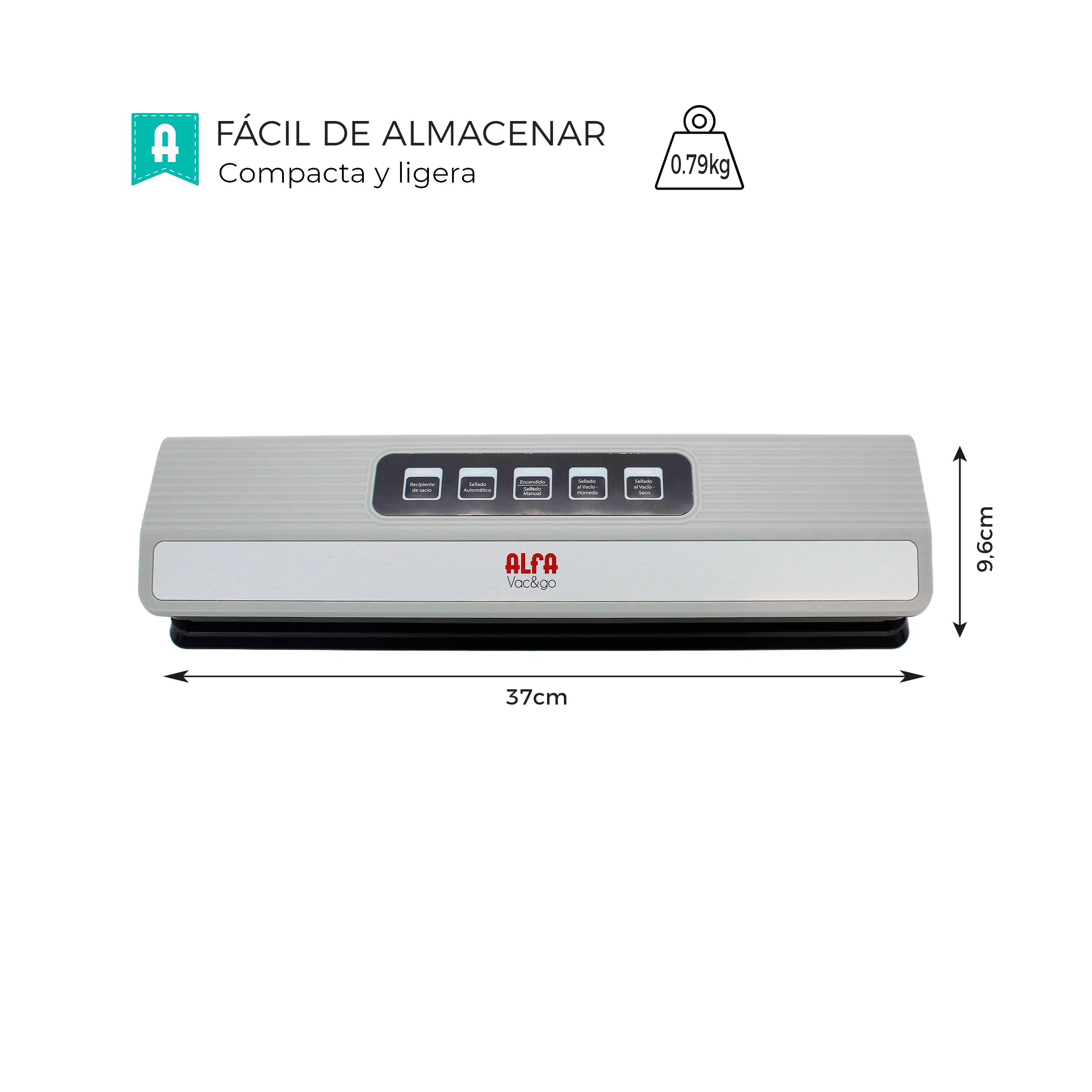 Alfa Envasadora al vacío portátil con Batería de litio VAC&GO con carga por cable USB-C