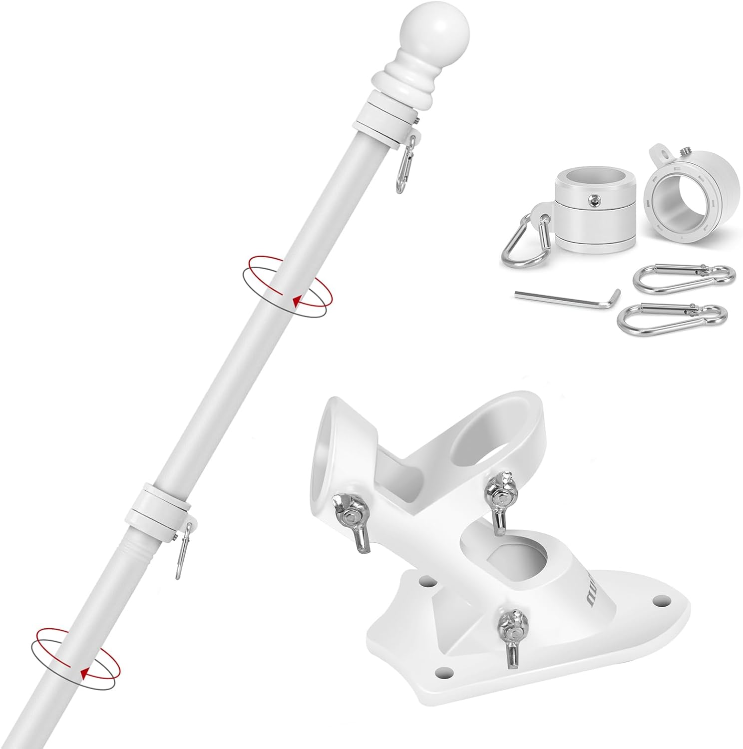 Flag Pole,6FT American Flag Pole & Bracket-Flagpoles for 3 x 5 Flags Holder for House Porch & Outdoor,Tangle Free and Wall Mount Flag Pole Kit (Without Flag,White) without flag White