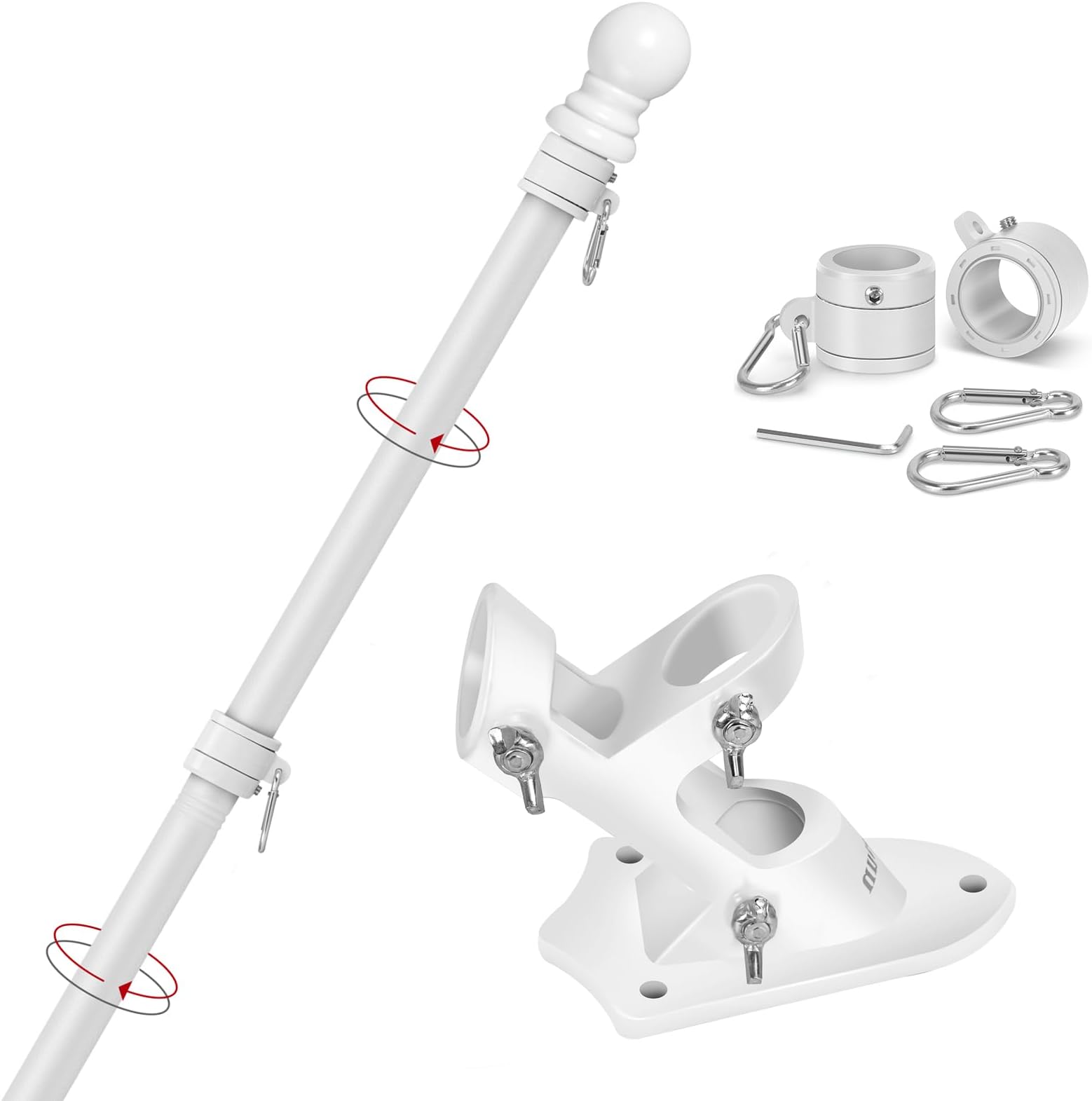 Yeesun Flag Pole,6FT American Flag Pole & Bracket-Flagpoles for 3 x 5 Flags Holder for House Porch & Outdoor,Tangle Free and Wall Mount Flag Pole Kit (Without Flag,White)