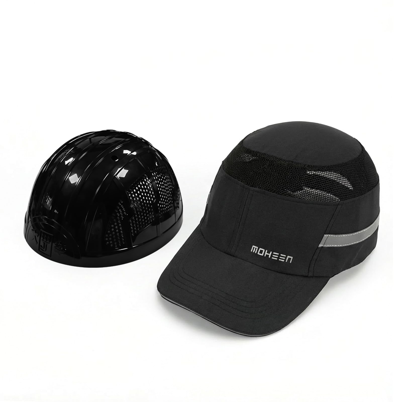 Gorra de seguridad ligera, transpirable, estilo béisbol, con rayas reflectantes, ala larga negra