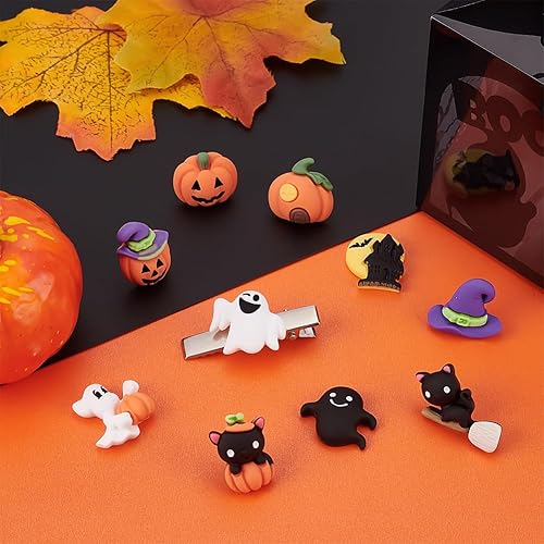 Miniatura 7 de WEBEEDY 60 piezas de cabujones de resina de Halloween con parte trasera plana, adornos para álbumes de recortes, cabujón de resina, accesorio para