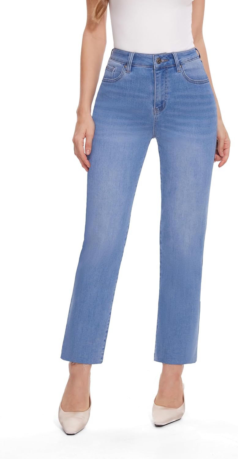 FLYING BANANA Women’s High Waisted Jeans Stretchy Raw Hem Ankle Denim Jeans for Spring