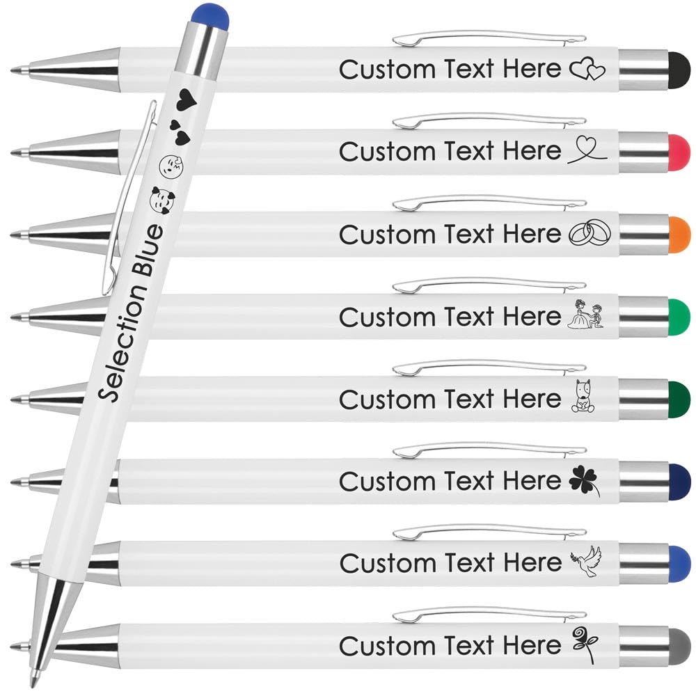 Juwelier Schönschmied Ballpoint Pen With Personalised Engraving | Promotional Ballpoint Pen WIth Custom Text| Writing & Touch Function | Rubberised Surface | Laser Engraving (Blue, 25 PCS)
