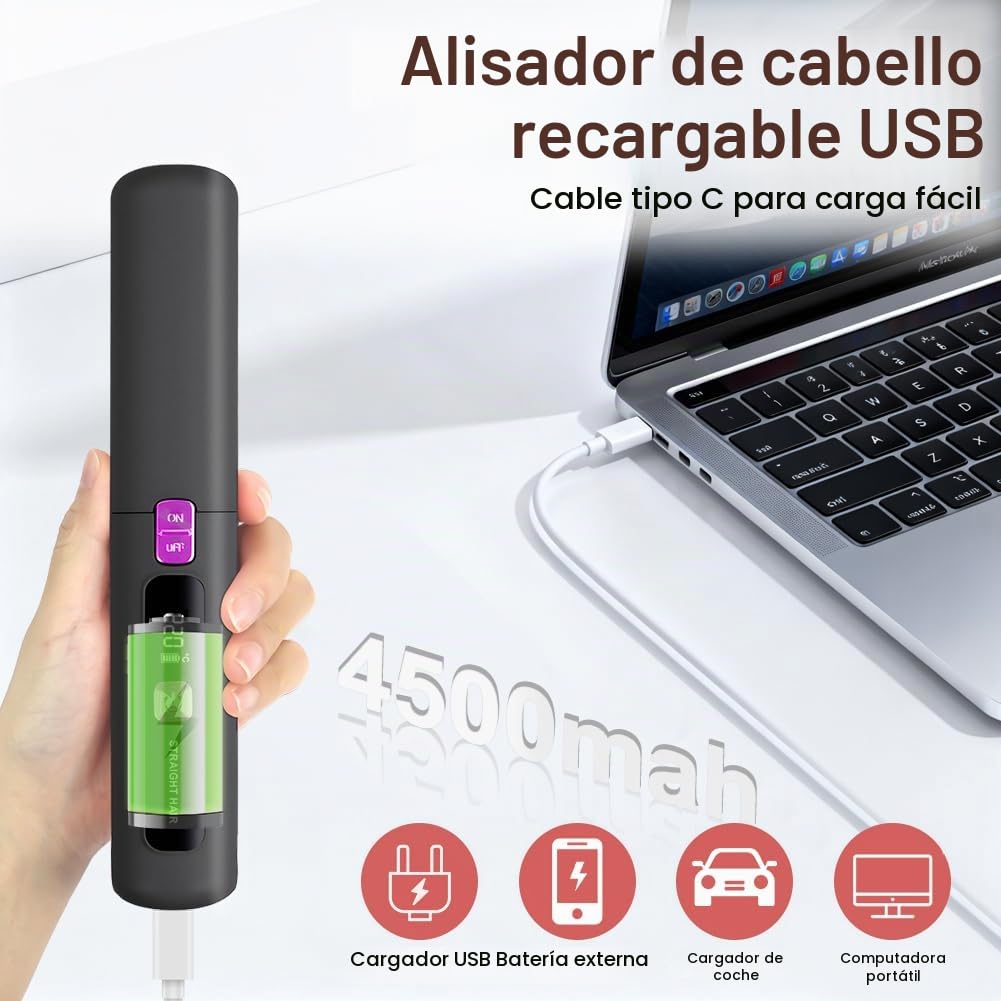 Plancha de Pelo Inalámbrica, 160-220°C Plancha Pelo Viaje 2 en 1, Portátil Mini Rizador Pelo, Iones Negativos Anti-estática Reducir el Daño Capilar,Calentamiento Rápido,6 Niveles,Pantalla LCD C