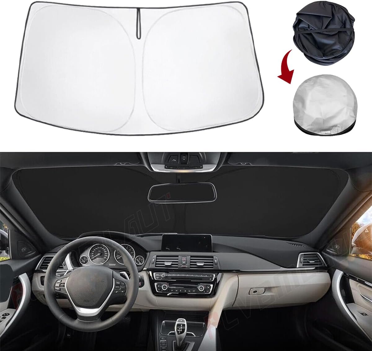 Car Windshield Sun Shade Compatible with BMW 3 Series GT (2013-2017) Car Interior Reflector Sunshade Accessories Foldable Front Window Sun Blocker