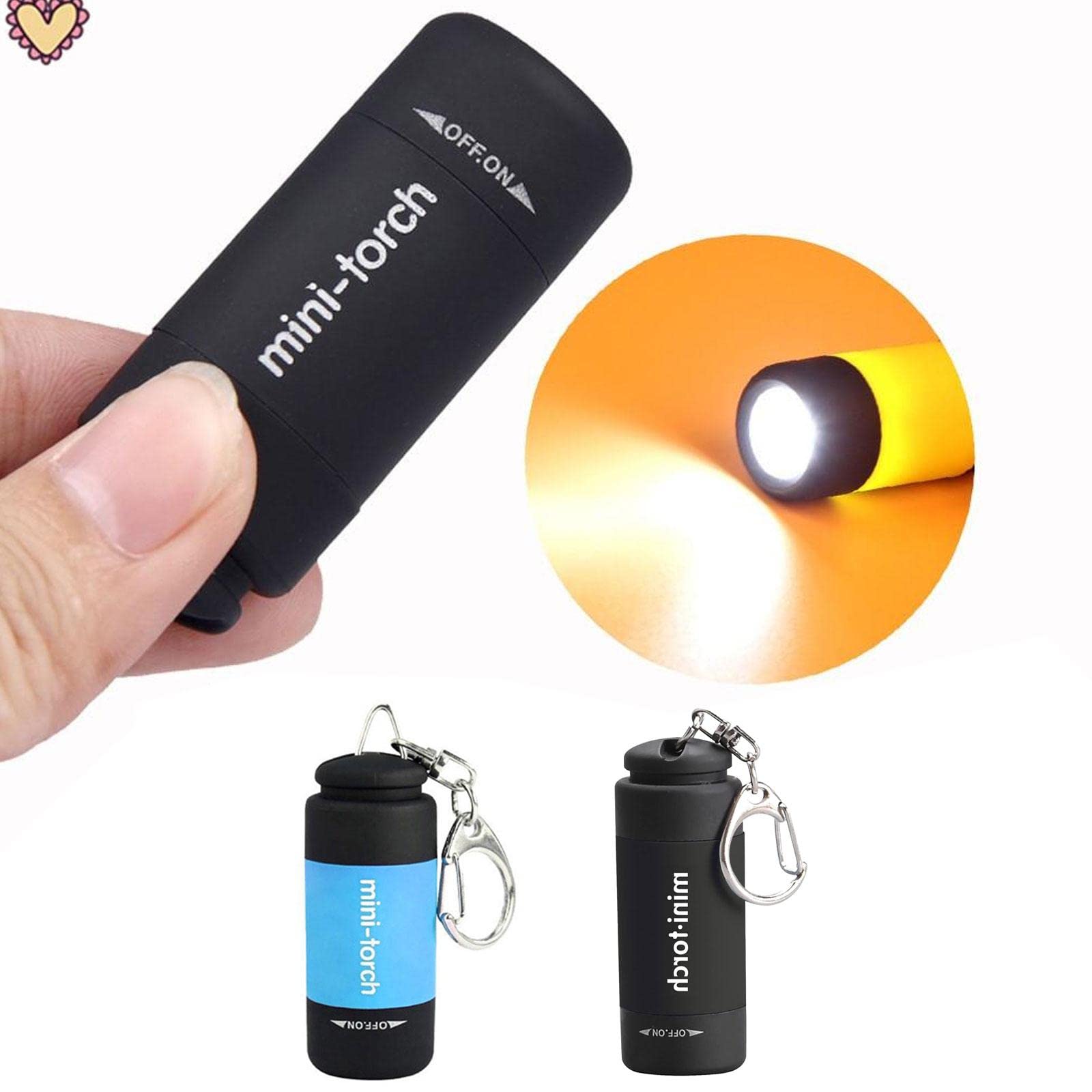 JSNKJLMN Mini portachiavi torcia tascabile USB ricaricabile LED torcia elettrica portatile portachiavi torcia tascabile per campeggio all'aperto escursionismo viaggi sport all'aperto