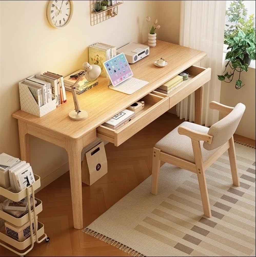 Modern Computer Desk & Chair Set, Wooden Executive Desk, Natural (120CM-47.2IN)