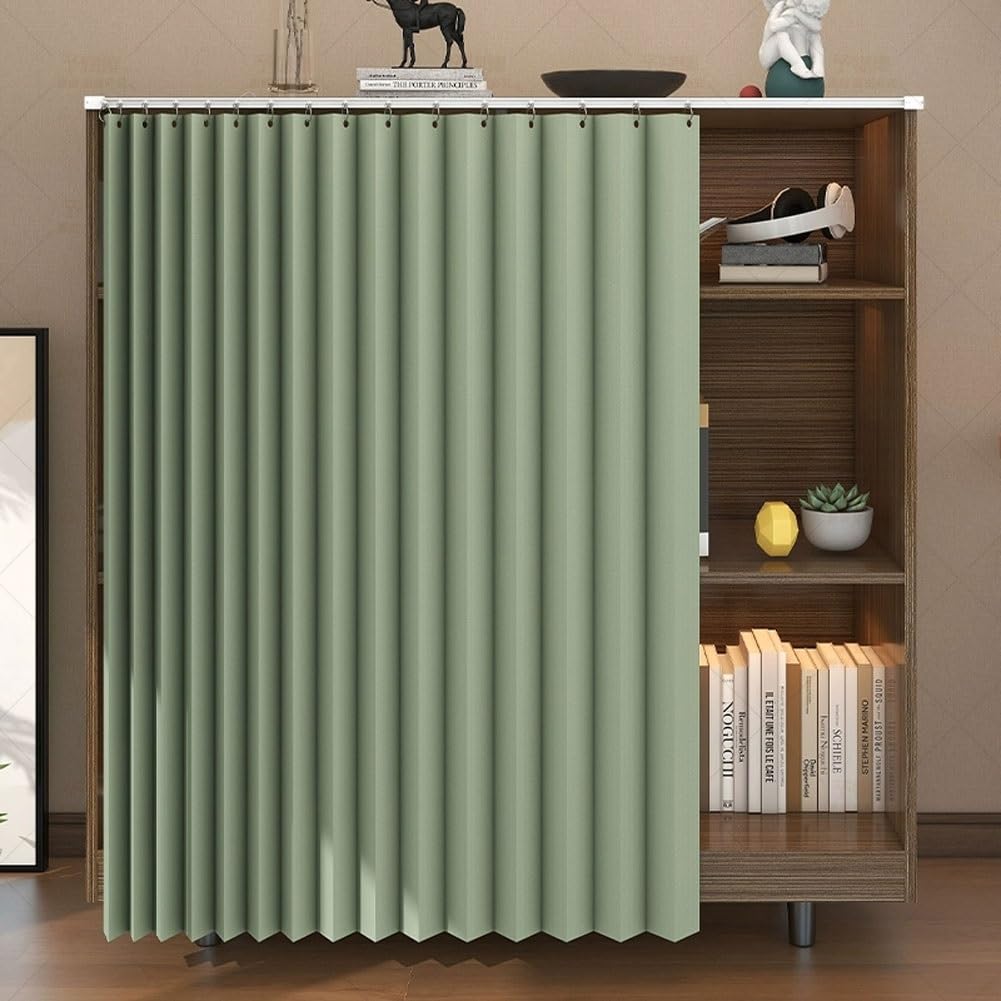 Rideau d'étagère accordéon anti-poussière sans perçage vert 80x180