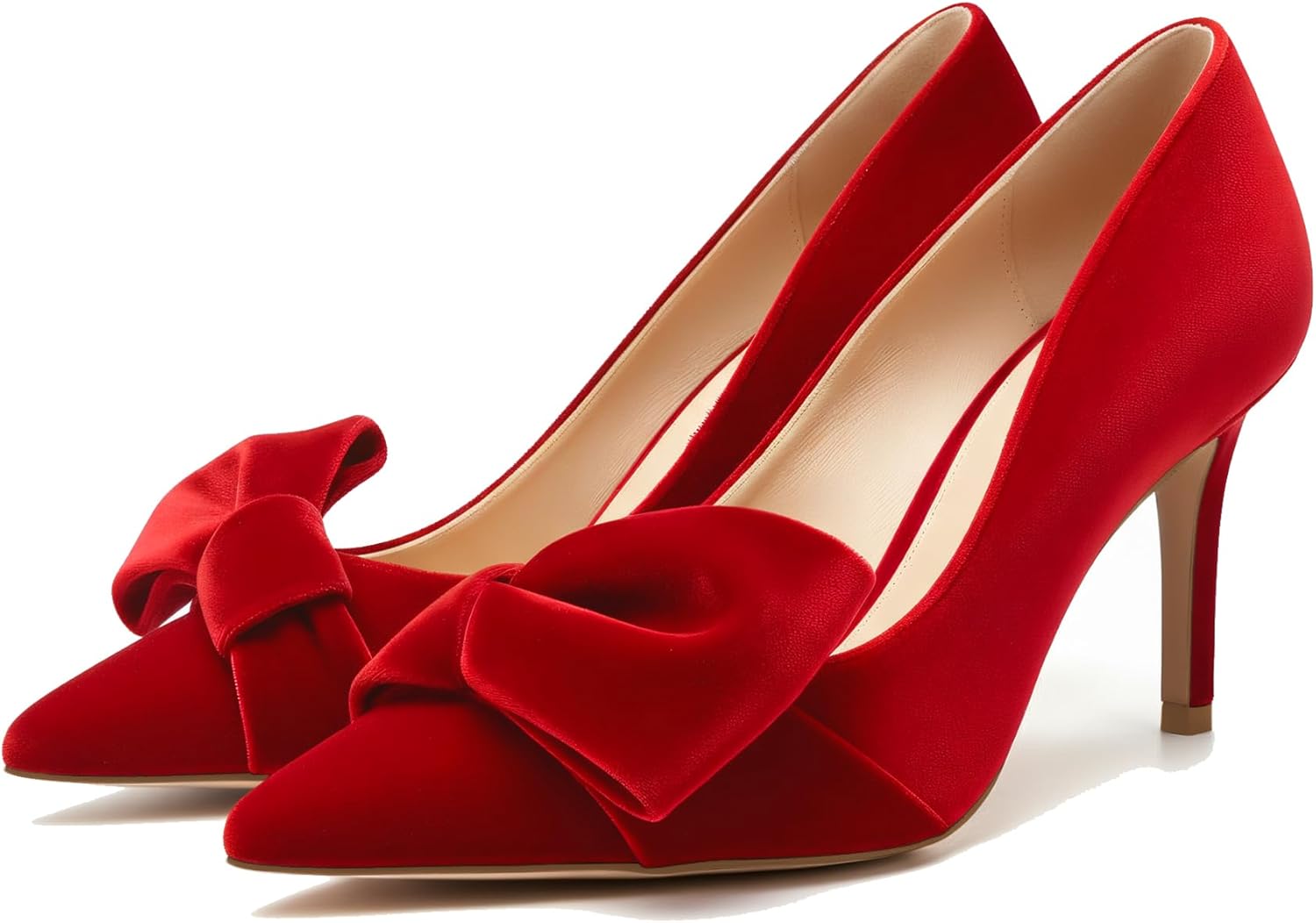 Manoloshow Women's Bow Heels Closed Pointed Toe Pumps 3.3" Stiletto High Heels Slip on Wedding Dress Shoes