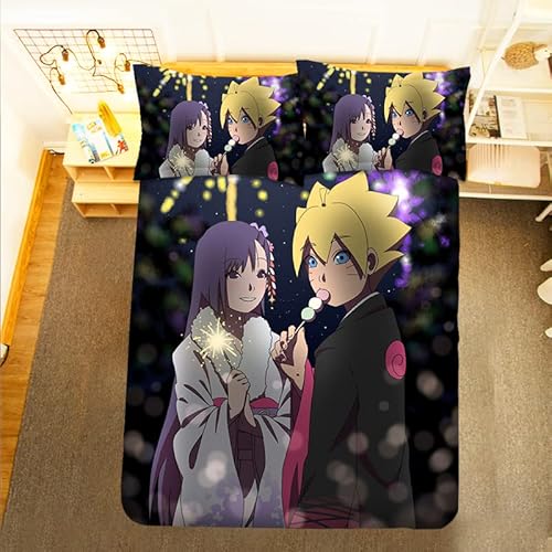 Bettwäsche Set,3D Drucken Bettbezug,Anime Naruto Farbe 3D mit Reißverschluss und Kissenbezug-super King 220*260 Cover