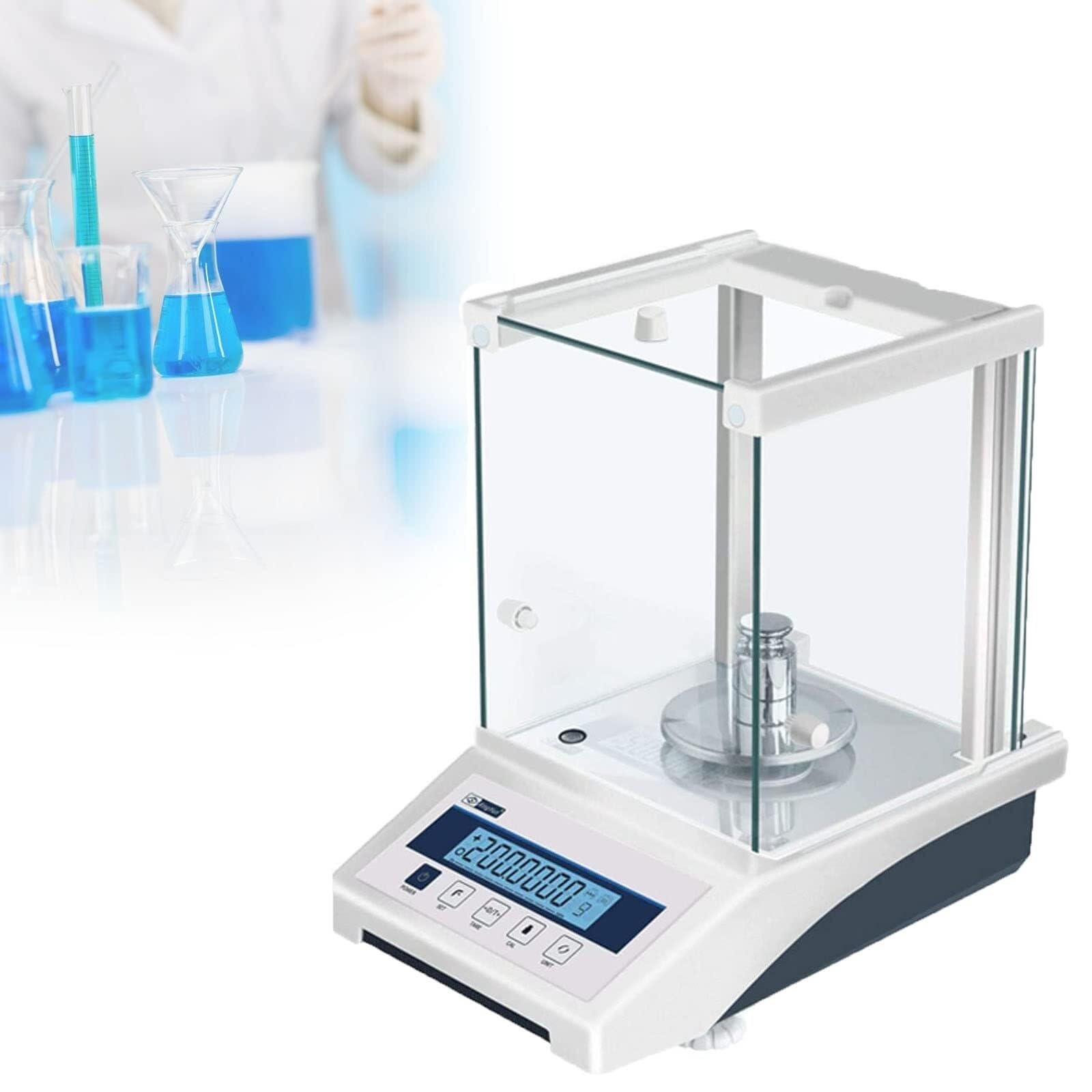 Lab Analytical Balances Precision Scale, 0.0001G Accuracy Digital Electronic Scales Stainless Steel Weights And Weighing Pan Dedicated Adapter Glass Windshield (One Color 200G/0.1Mg)